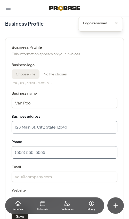 Settings page after logo has been removed