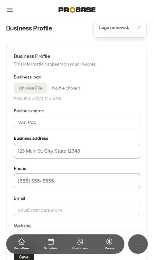 Settings page after logo has been removed