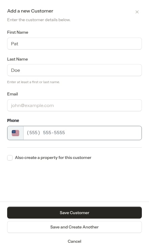 Customer saved with just a name and no phone number