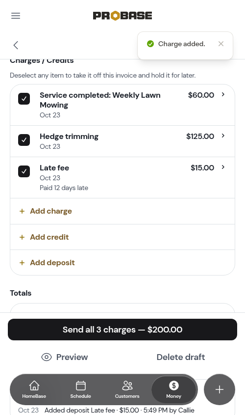 The charge on the invoice