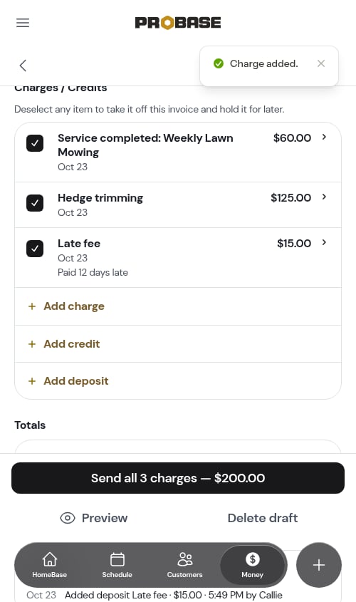 The charge on the invoice