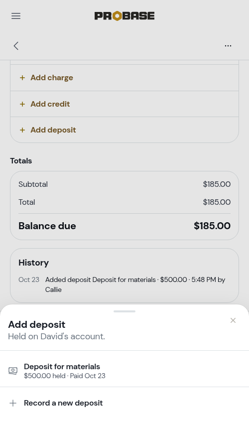 The Add deposit sheet