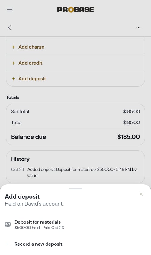 The Add deposit sheet