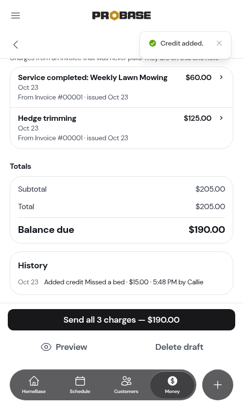 Balance due after the credit