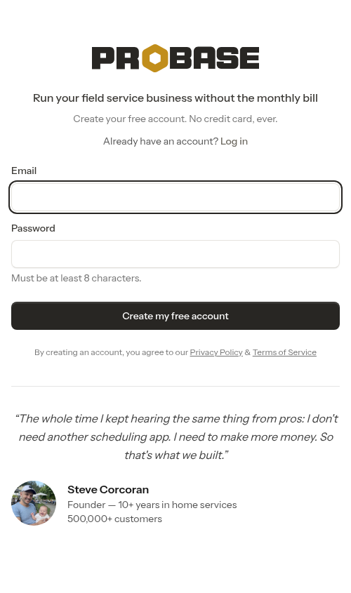 Pro signup page