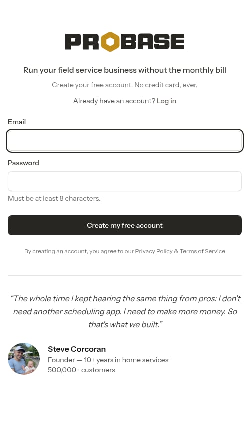 Pro signup page