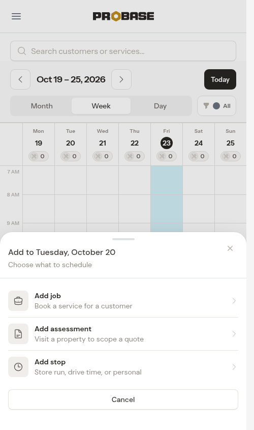 Add menu opened from an empty week cell