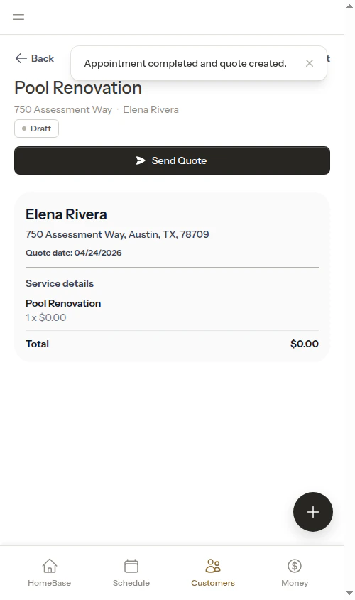 Draft quote after quick complete