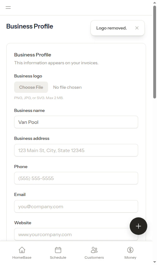 Settings page after logo has been removed