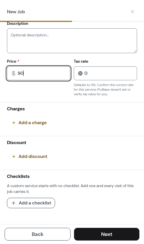 The Checklists section on a custom service