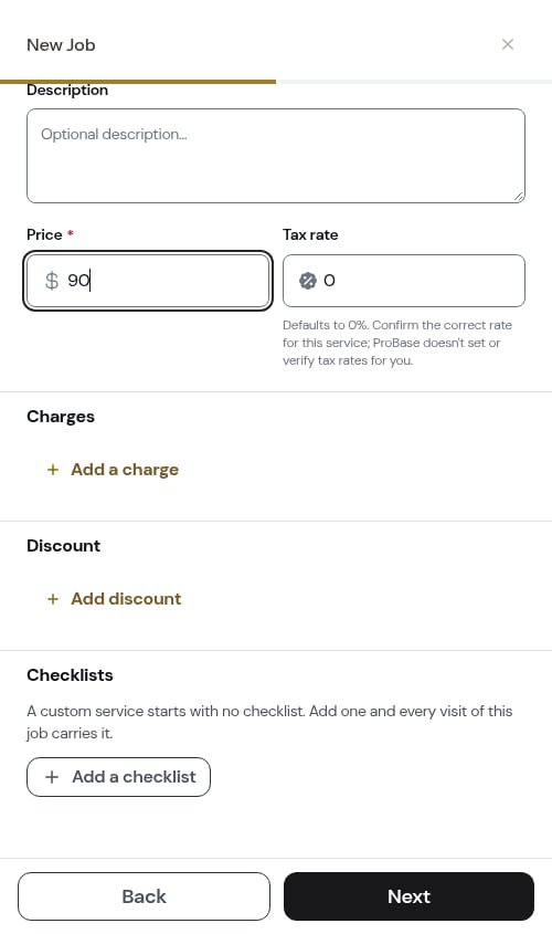 The Checklists section on a custom service