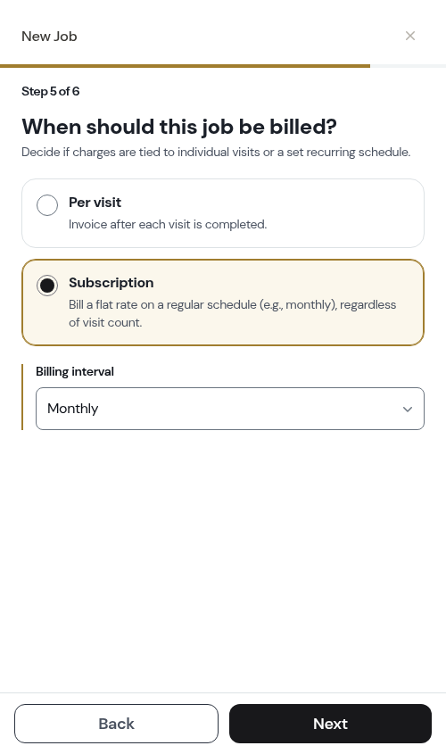 Subscription billing with an interval chosen