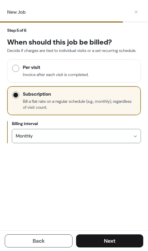 Subscription billing with an interval chosen