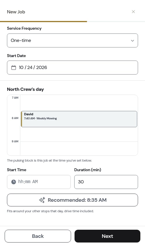 The schedule step when adding a service after the first visit