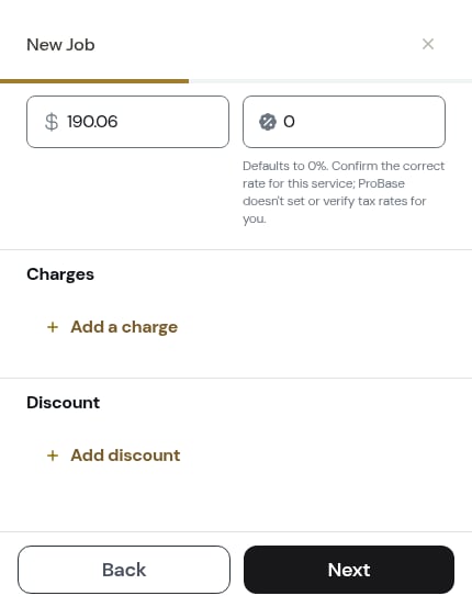 The pricing question scrolled down to the Back button