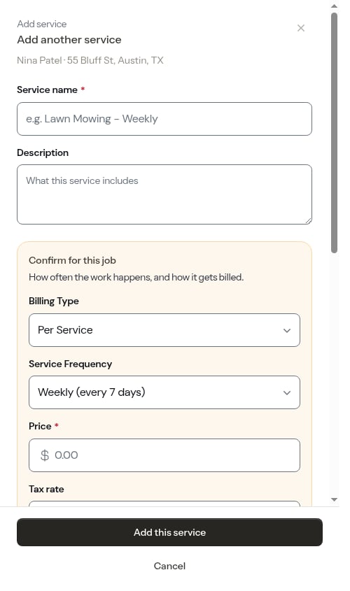 The add-service form