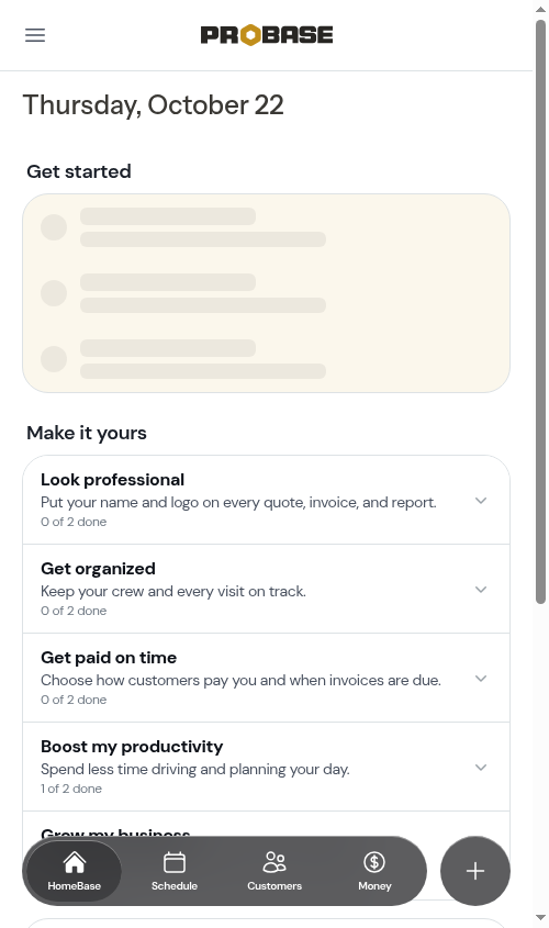 Dashboard after onboarding