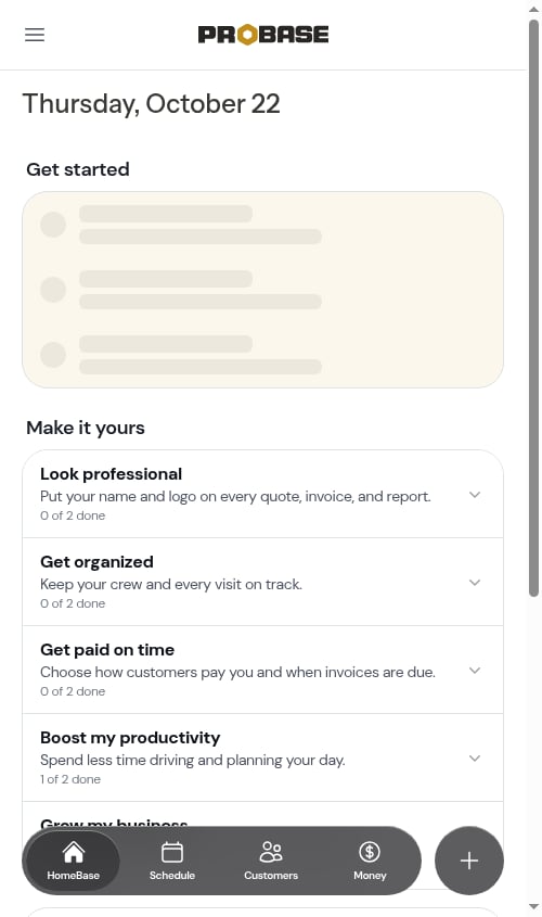 Dashboard after onboarding