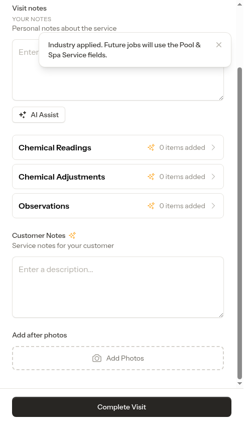 Completion form updated after applying the trade