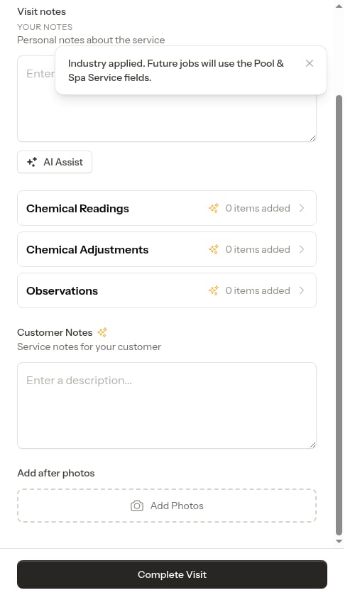 Completion form updated after applying the trade