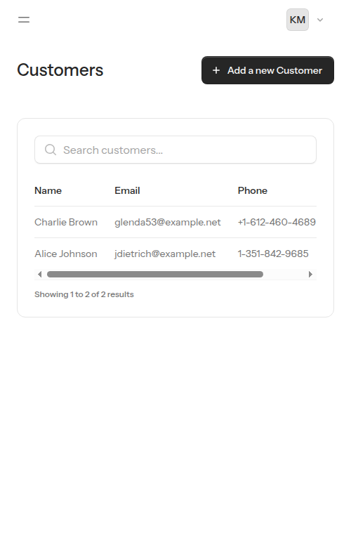 Customer list with balances