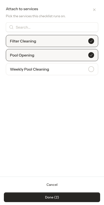 Two services ticked in the services picker