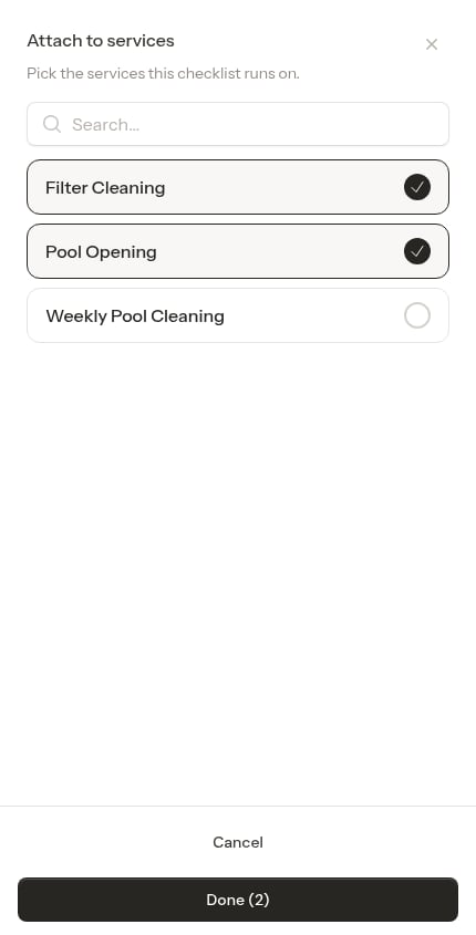 Two services ticked in the services picker