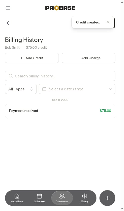 Credit created in billing history
