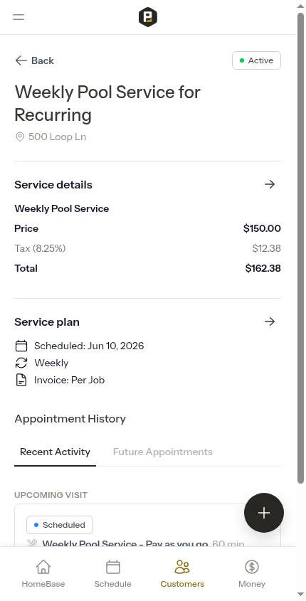 A recurring service with its full chain of future visits