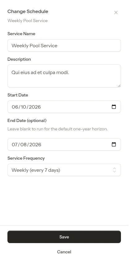 Change Schedule modal open