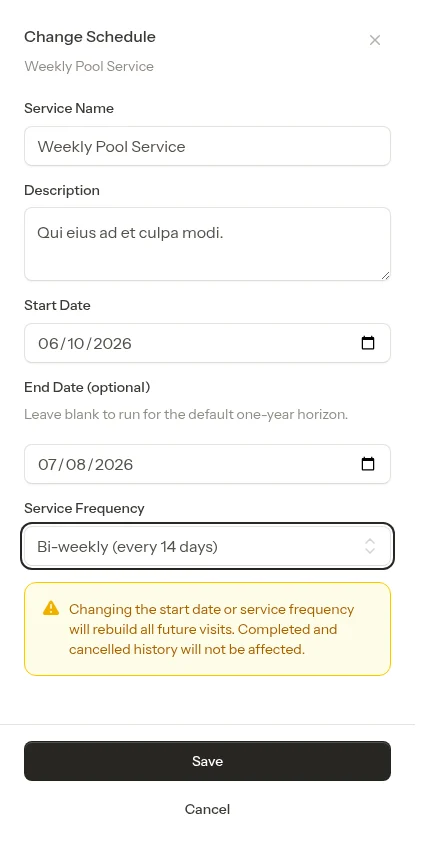 Warning shown when the change will rebuild visits