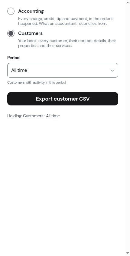 The Customers file with its period caption