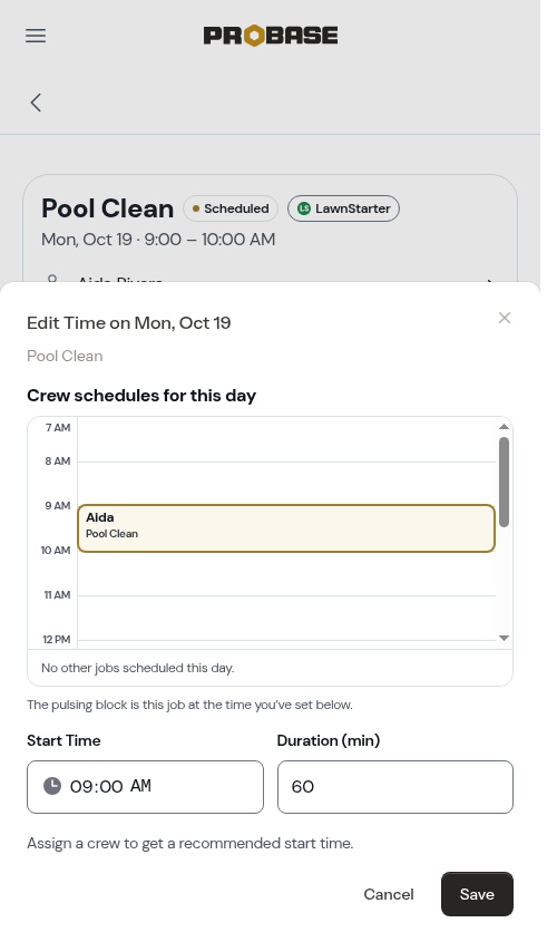 The Edit Time window on a marketplace job