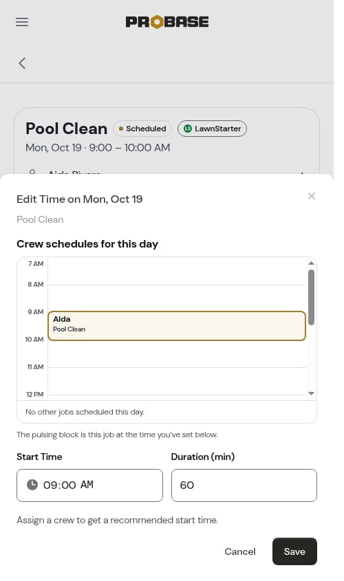 The Edit Time window on a marketplace job