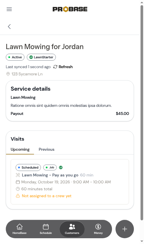 A locked LawnStarter service in ProBase