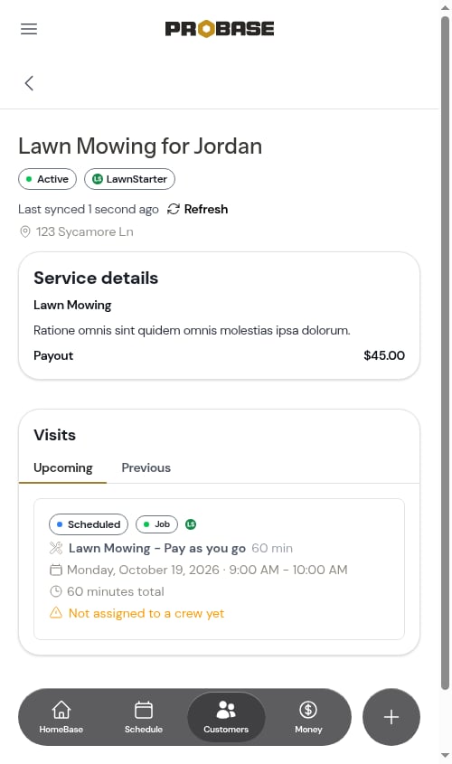 A locked LawnStarter service in ProBase