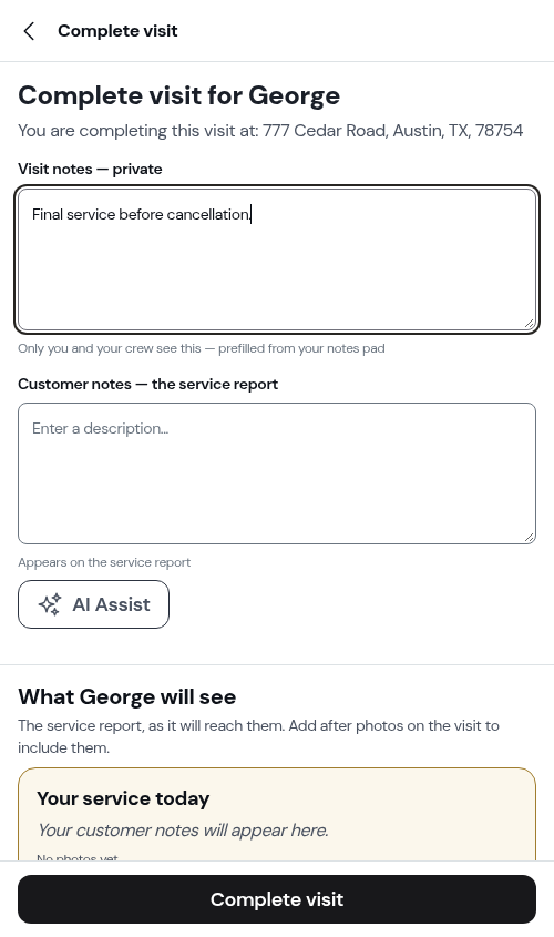 Completing on cancelled service
