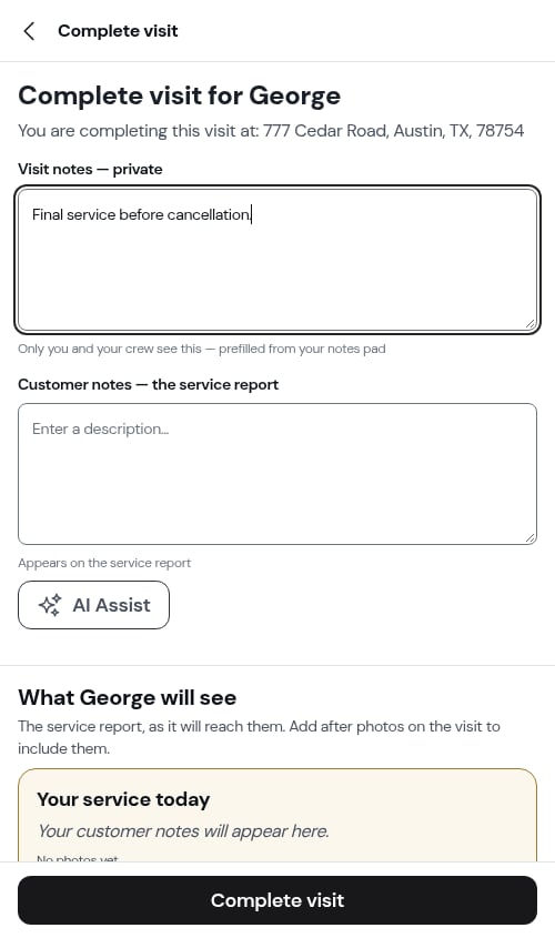 Completing on cancelled service
