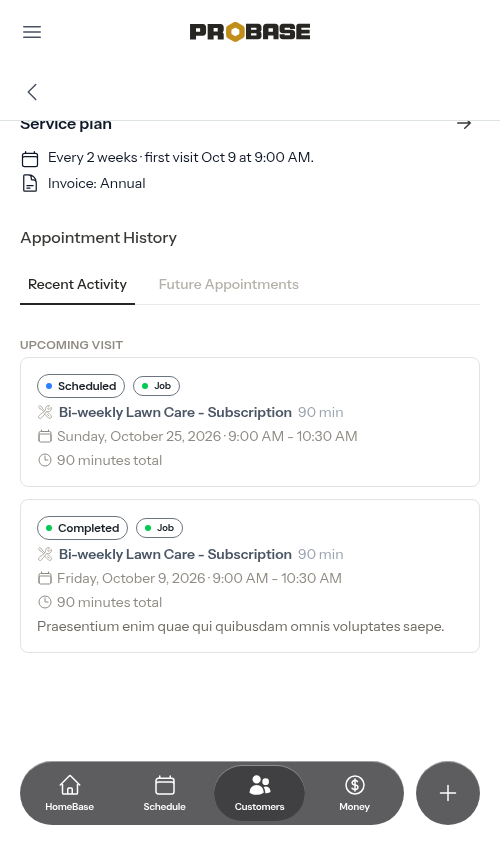 Appointment History with the Recent Activity tab open