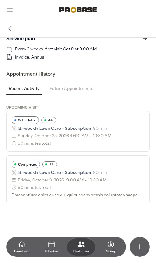 Appointment History with the Recent Activity tab open