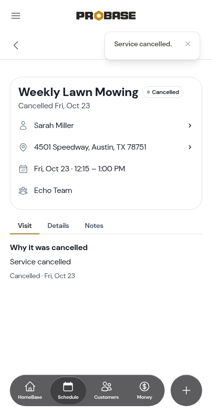 The job cancelled