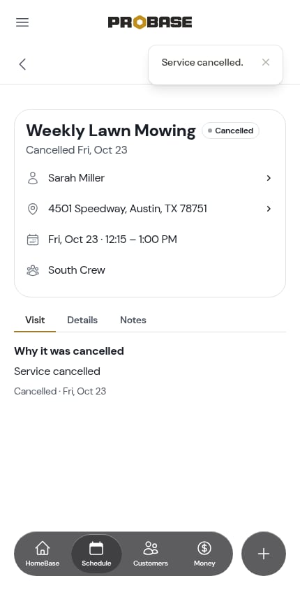 The job cancelled
