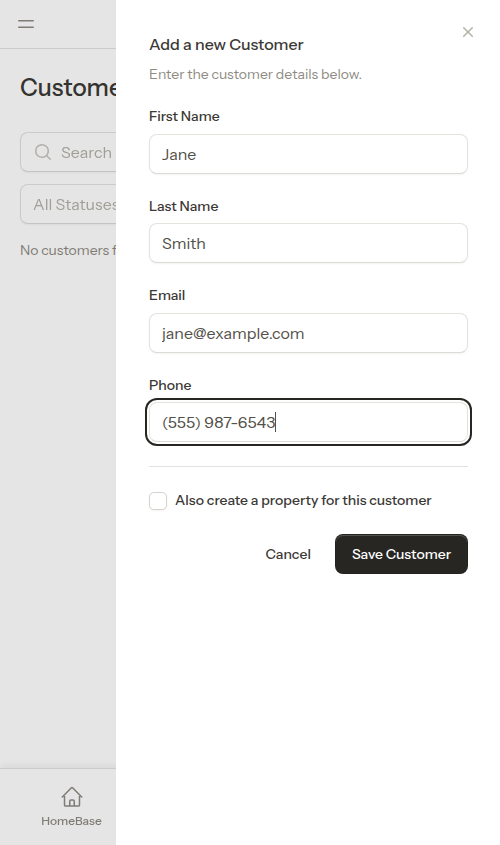 Customer form filled