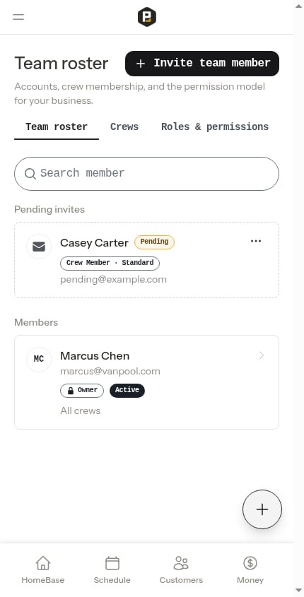 A pending invite card on the roster