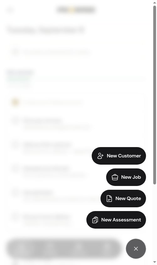 Quick create menu open