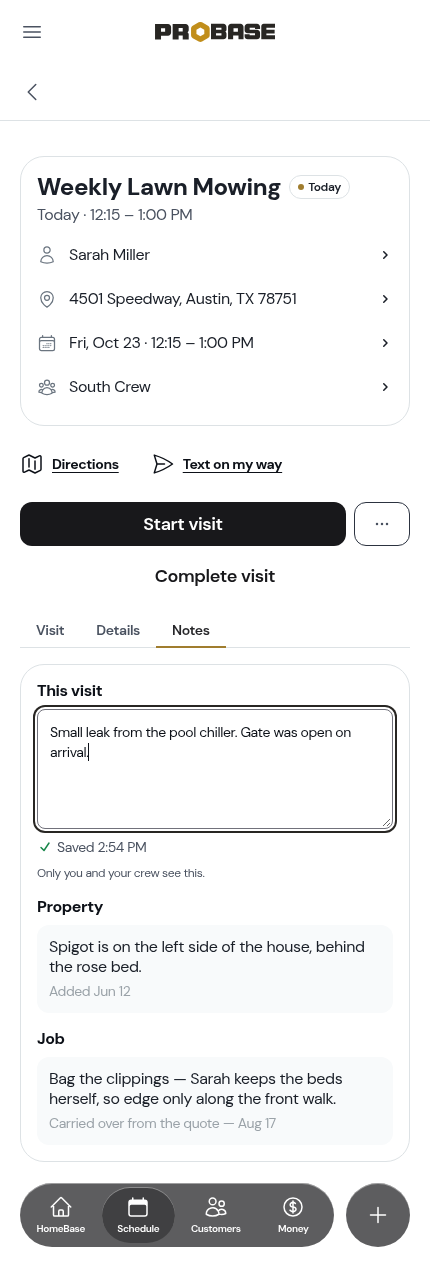 The pad with a saved note