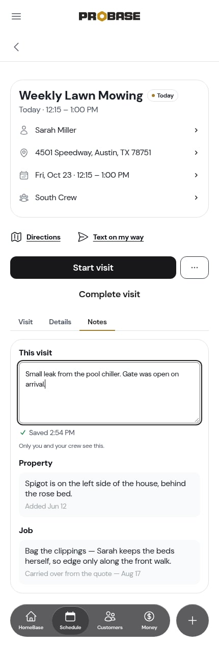 The pad with a saved note
