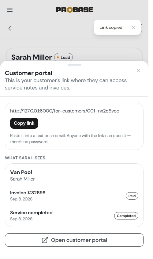 Link copied confirmation