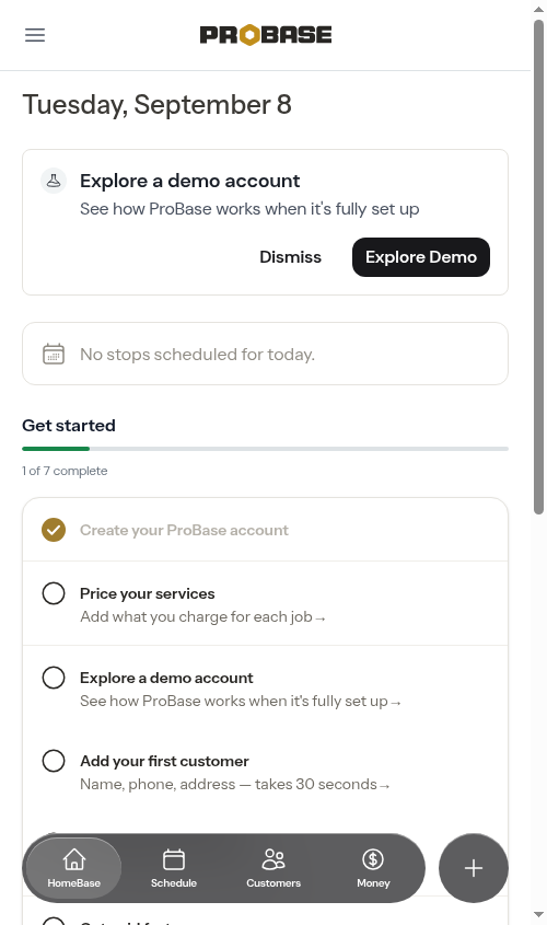 Explore a demo account banner on HomeBase