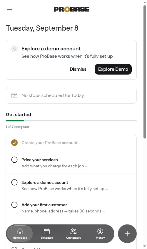 Explore a demo account banner on HomeBase